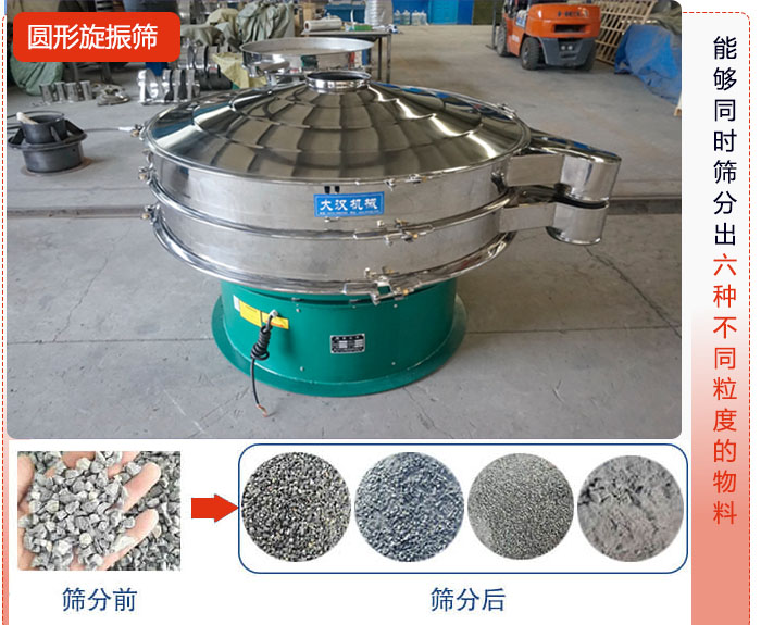 圓形旋振篩能夠同時篩出6種不同顆粒的物料。