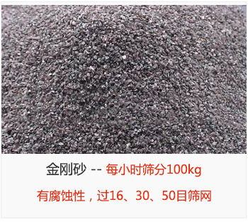 篩分金剛砂每小時100kg，有腐蝕性，過16、30、50目篩網