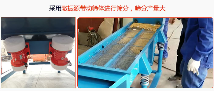 采用激振源帶動篩體進行篩分，篩分產(chǎn)量大。