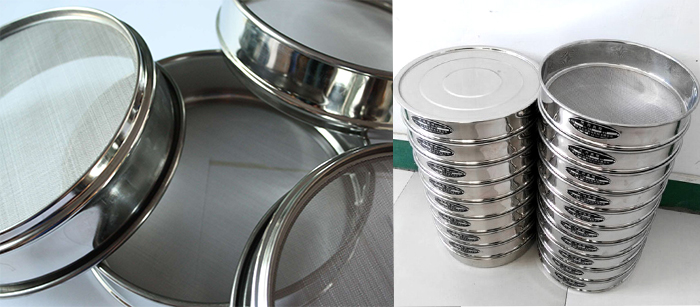 標準土壤篩,篩框與篩網展示圖。